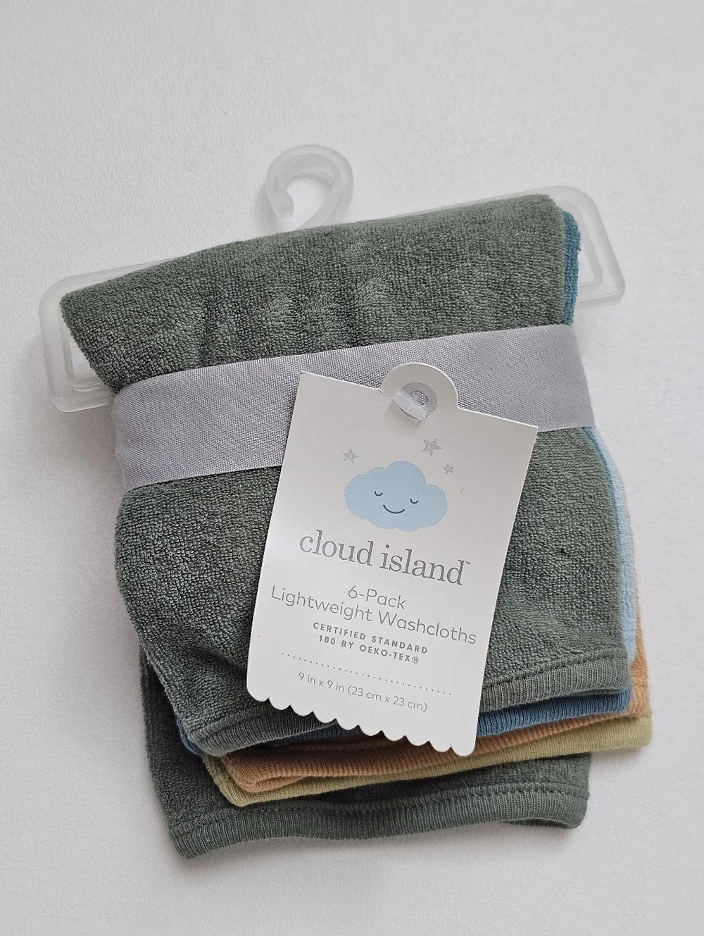🌿 Cloud Island Baby Washcloths 6 Pack Set Cotton OEKO TEX Infant Soft Green